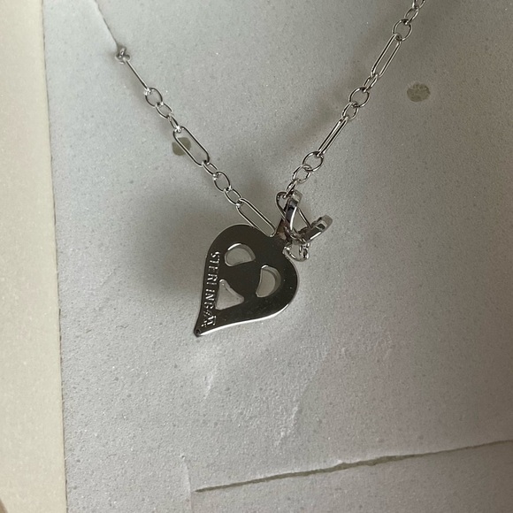 Sterling Silver Heart Pendant Necklace Pink Center Stone 18” Chain Beautiful - Picture 3 of 4